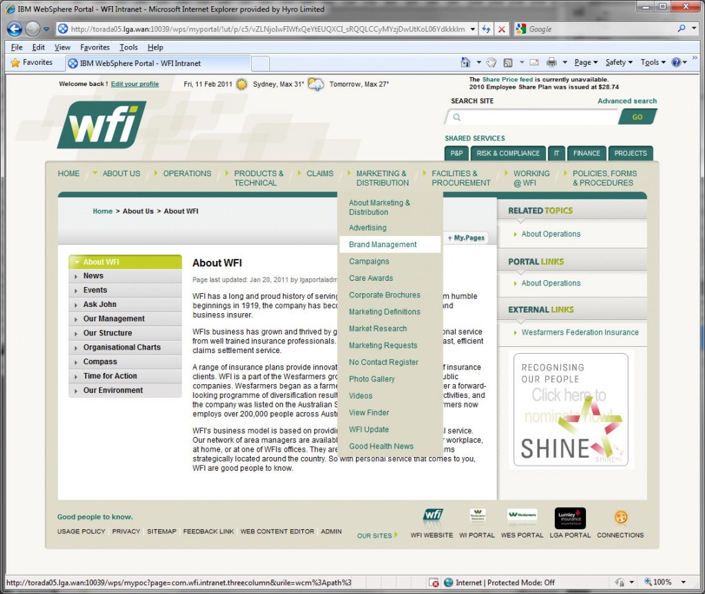 WFI intranet : inner pages